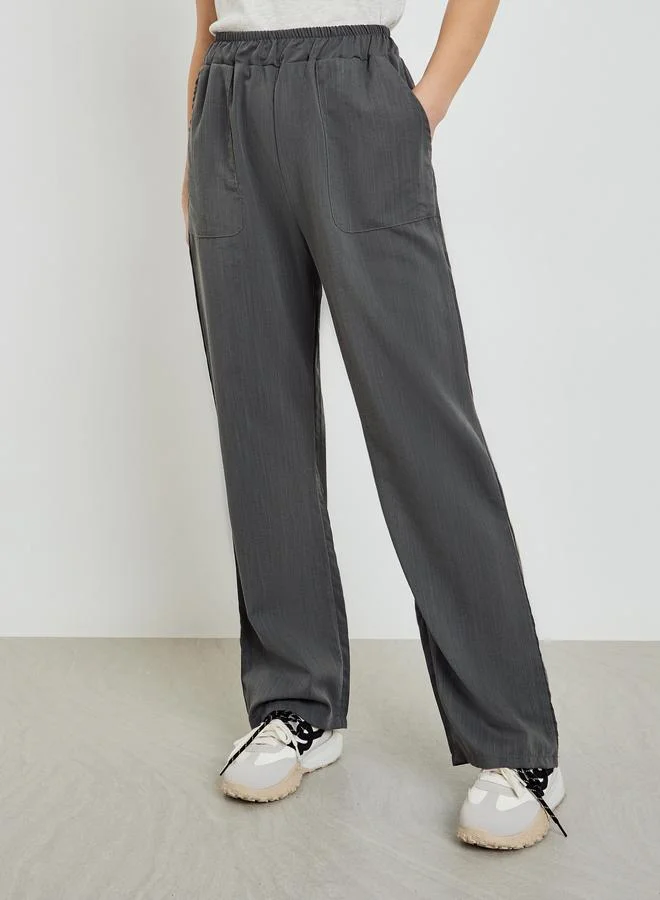 Styli Grey Wide Leg Pants with Pockets