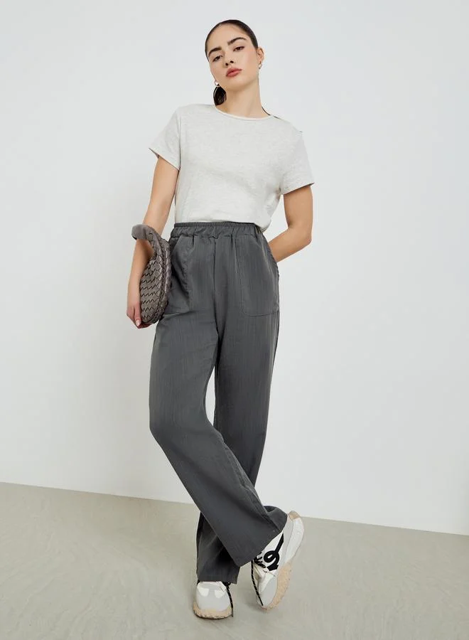 Styli Grey Wide Leg Pants with Pockets