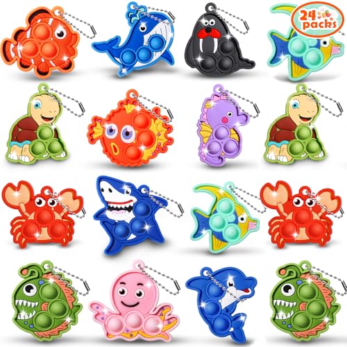 Asoulin 24PCS Sea Animal Pop Fidget Keychain Easter Gifts Party Favors for Kids 48 812 Easter Egg Fillers Goodie Bag Stuffer Classroom Treasure Box Toy Carnival Prizes Birthday Return Gifts for Boys Girls - Image 1