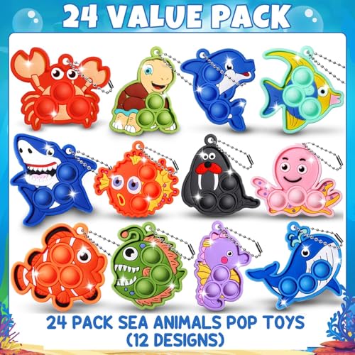 Asoulin 24PCS Sea Animal Pop Fidget Keychain Easter Gifts Party Favors for Kids 48 812 Easter Egg Fillers Goodie Bag Stuffer Classroom Treasure Box Toy Carnival Prizes Birthday Return Gifts for Boys Girls - Image 5