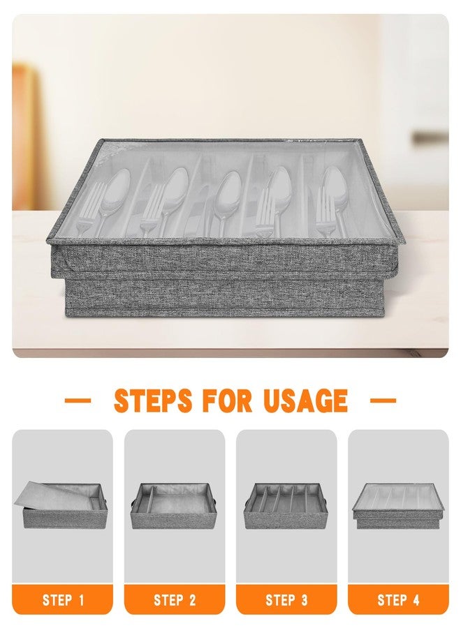 Grekos Flatware Utensil Storage Case, Silverware Storage Box with 4 Adjustable Dividers and Removable Lid, Cutlery Case Utensil with 5 Compartment Storage for Spoon Fork Knives Tableware (Gray) - Image 5