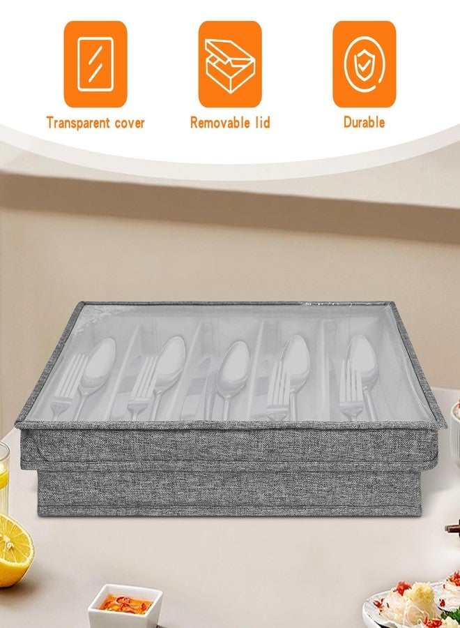 Grekos Flatware Utensil Storage Case, Silverware Storage Box with 4 Adjustable Dividers and Removable Lid, Cutlery Case Utensil with 5 Compartment Storage for Spoon Fork Knives Tableware (Gray) - Image 3