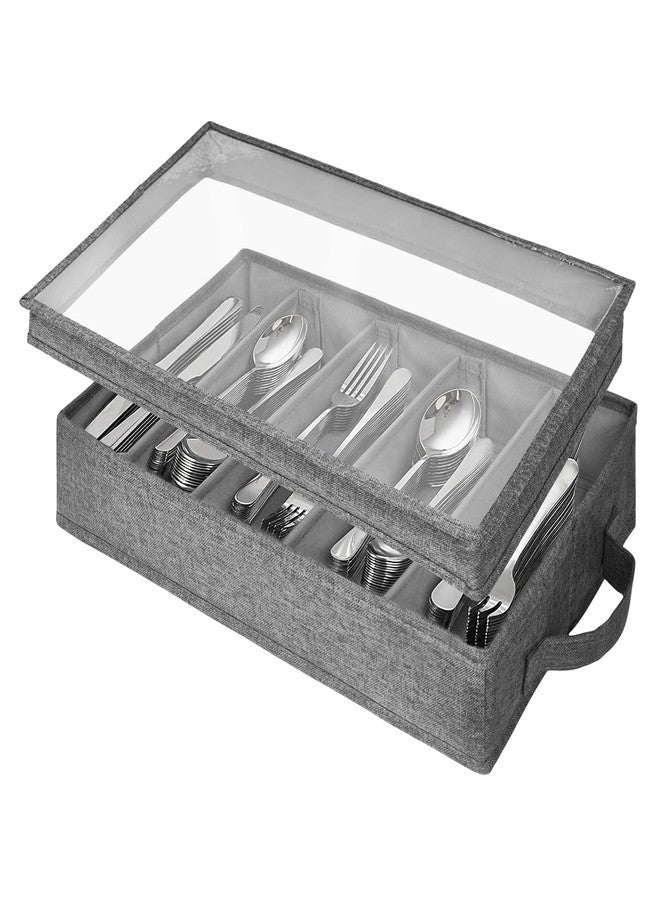 Grekos Flatware Utensil Storage Case, Silverware Storage Box with 4 Adjustable Dividers and Removable Lid, Cutlery Case Utensil with 5 Compartment Storage for Spoon Fork Knives Tableware (Gray) - Image 1