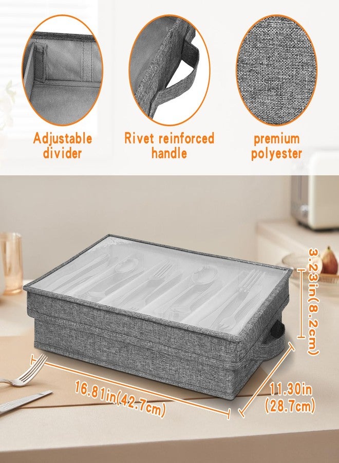 Grekos Flatware Utensil Storage Case, Silverware Storage Box with 4 Adjustable Dividers and Removable Lid, Cutlery Case Utensil with 5 Compartment Storage for Spoon Fork Knives Tableware (Gray) - Image 2