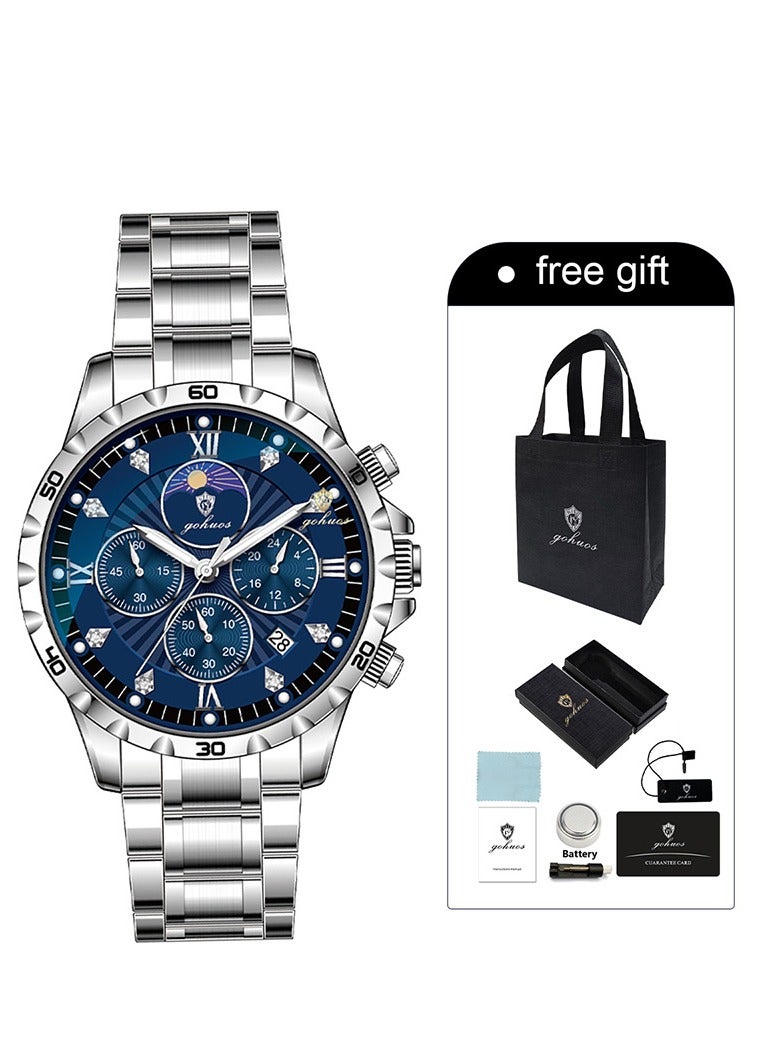 GOHUOS Watches for Men Watch Quartz Luxury Stainless Steel Water Resistant Chronograph Watch 9809--42mm - Image 2