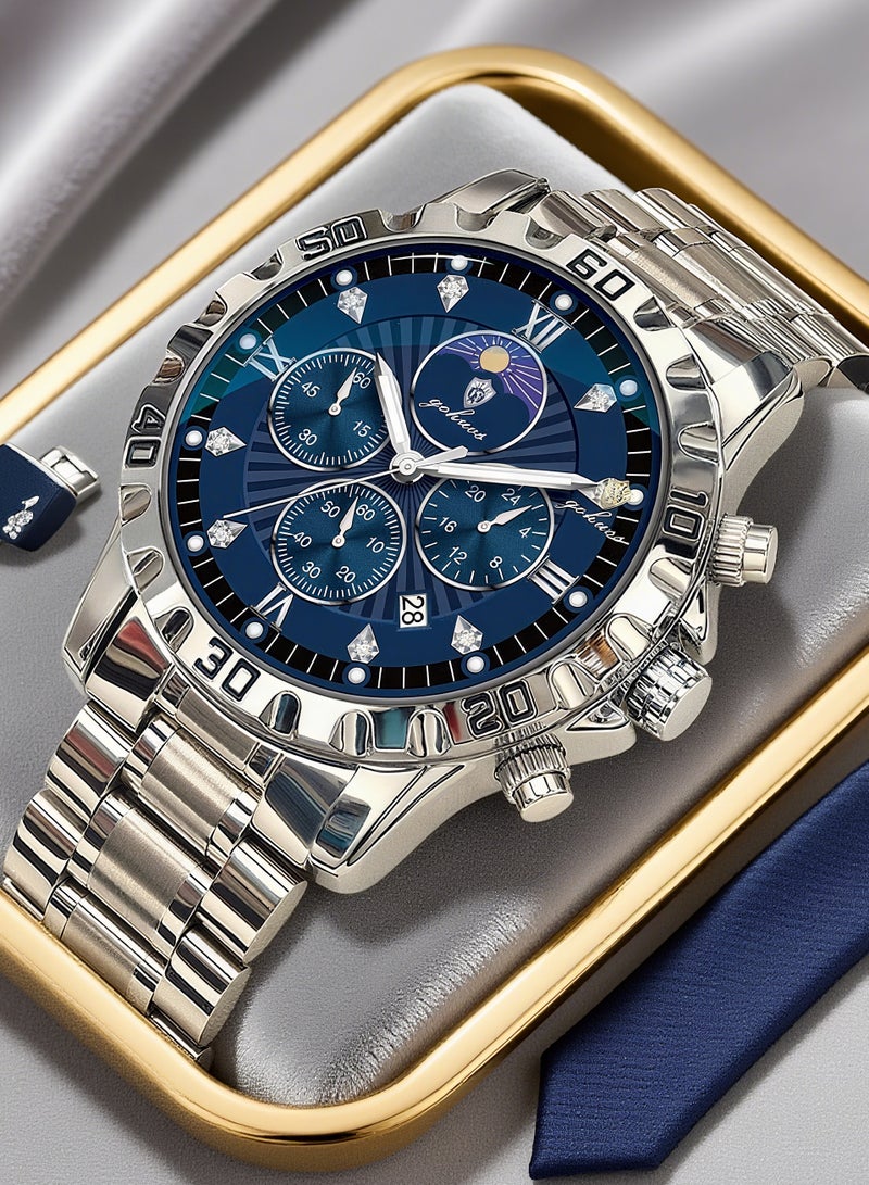 GOHUOS Watches for Men Watch Quartz Luxury Stainless Steel Water Resistant Chronograph Watch 9809--42mm - Image 1