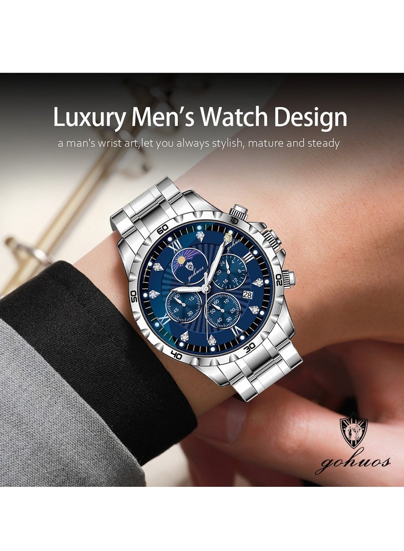 GOHUOS Watches for Men Watch Quartz Luxury Stainless Steel Water Resistant Chronograph Watch 9809--42mm - Image 5