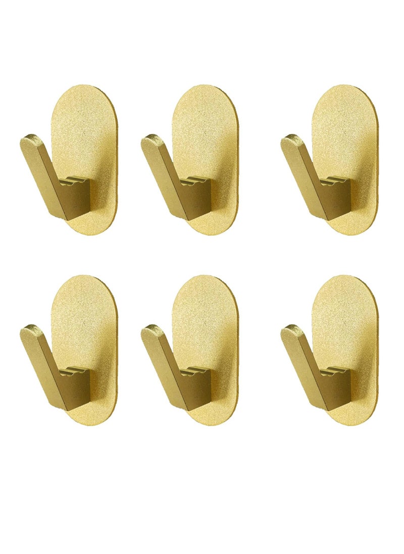 RATSAW Adhesive Towel Hooks 6 Pack for Hanging Heavy Duty Wall Hooks Stick on Bathroom Kitchen and Glass Door and Tile and Mirror No Tools Gold Robe Holder  - Image 1