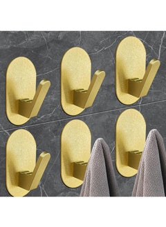 RATSAW Adhesive Towel Hooks 6 Pack for Hanging Heavy Duty Wall Hooks Stick on Bathroom Kitchen and Glass Door and Tile and Mirror No Tools Gold Robe Holder  - Image 2