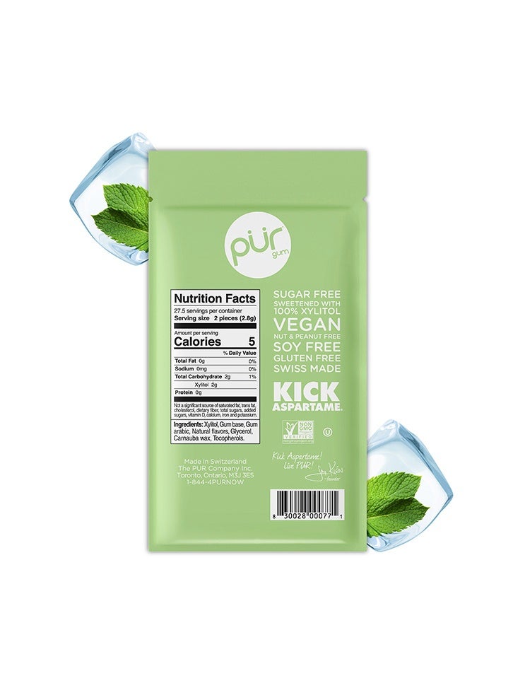 PUR Gum Chewing Gum Sugar Free Cool Mint Flavor 55 Pieces Pack of 1 Aspartame Free Vegan Gluten Free With 100% Xylitol Sugar Free Chewing Gum - Image 2
