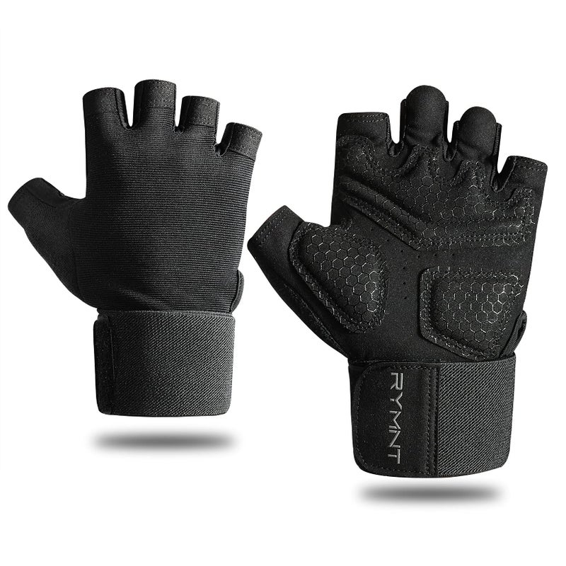 RYMNT Workout Gloves with Weight Lifting Wrist WrapVented Cushioned Palm Extra Grip for Men Women GymWeightliftingFitness TrainingFitnessExerciseWODsPullupsMN BlackLarge - Image 2