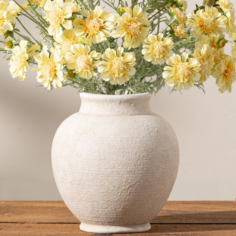 ooit Ceramic Flower Vase, 6.7 Inch White Flower Vase Rustic Farmhouse Decorative Vase Floral Pottery Vases for Home Decor Table Living Room Entryway Mantel Bookshelf Bedroom Bathroom Kitchen - White - Image 1
