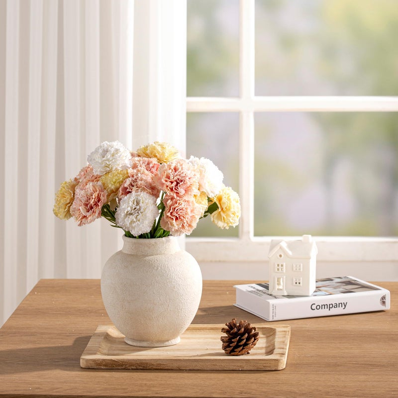 ooit Ceramic Flower Vase, 6.7 Inch White Flower Vase Rustic Farmhouse Decorative Vase Floral Pottery Vases for Home Decor Table Living Room Entryway Mantel Bookshelf Bedroom Bathroom Kitchen - White - Image 5