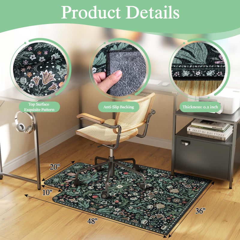 Lreedy Office Chair Mat for Hardwood Floor & Tile Floor,36"X 48" Heavy Duty Desk Chair Mat for Hard Floors, Under Desk Rug for Rolling Computer Chair,Anti Slip,Low Pile Carpet Protector-Convex Green Grass - Image 2