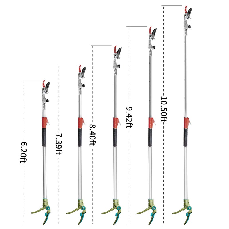 GARTOL Pruner for Garden, Cut Upto 1 Inch & Hold Telescopic Pole Pruner, Fruit Picker with Rotating Blade Head, Lightweight Aluminum Extendable Handle for Tree Branch Cutter, 6.23-10.5 FT, Silver - Image 2