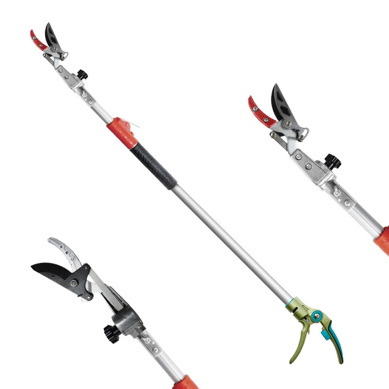 GARTOL Pruner for Garden, Cut Upto 1 Inch & Hold Telescopic Pole Pruner, Fruit Picker with Rotating Blade Head, Lightweight Aluminum Extendable Handle for Tree Branch Cutter, 6.23-10.5 FT, Silver - Image 1