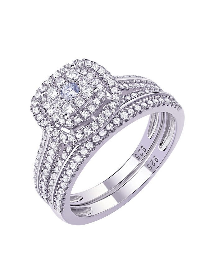 Newshe Jewellery خواتم خطوبة للنساء مجموعة خواتم الزفاف Aaaaa Cz 925 فضة استرلينية شريط دائري 1.6 قيراط حجم 9 - Image 1