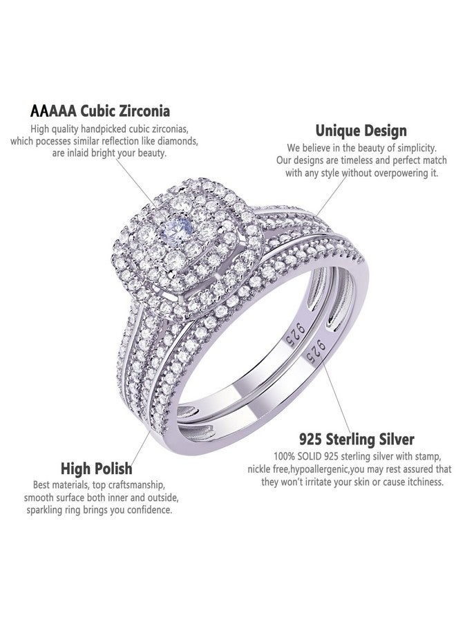 Newshe Jewellery خواتم خطوبة للنساء مجموعة خواتم الزفاف Aaaaa Cz 925 فضة استرلينية شريط دائري 1.6 قيراط حجم 9 - Image 4