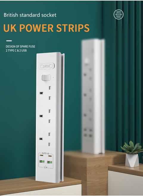 3.1a Power Strips 2 Independent Switch Power Strips USB Socket Type-C Fast Charging Power Strip Multifunctional Power Strips