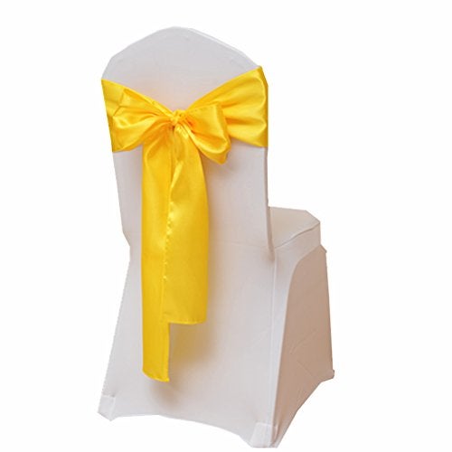 Fvstar 25pcs Decorative Wedding Chair Sashes Bows, Satin Chair Ribbons Ties for Trade Shows Christmas Events Baby Shower Birthday Party, Yellow - Image 1