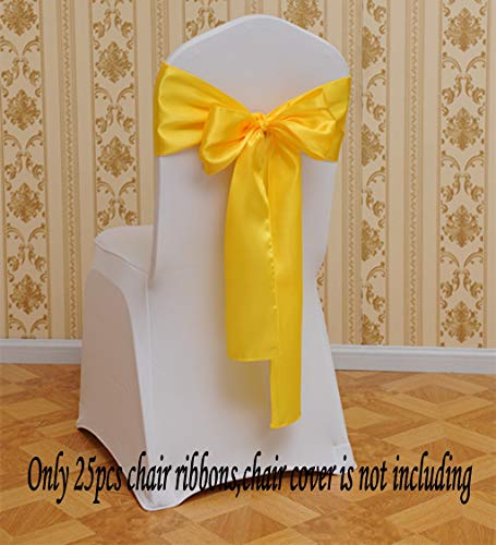 Fvstar 25pcs Decorative Wedding Chair Sashes Bows, Satin Chair Ribbons Ties for Trade Shows Christmas Events Baby Shower Birthday Party, Yellow - Image 2