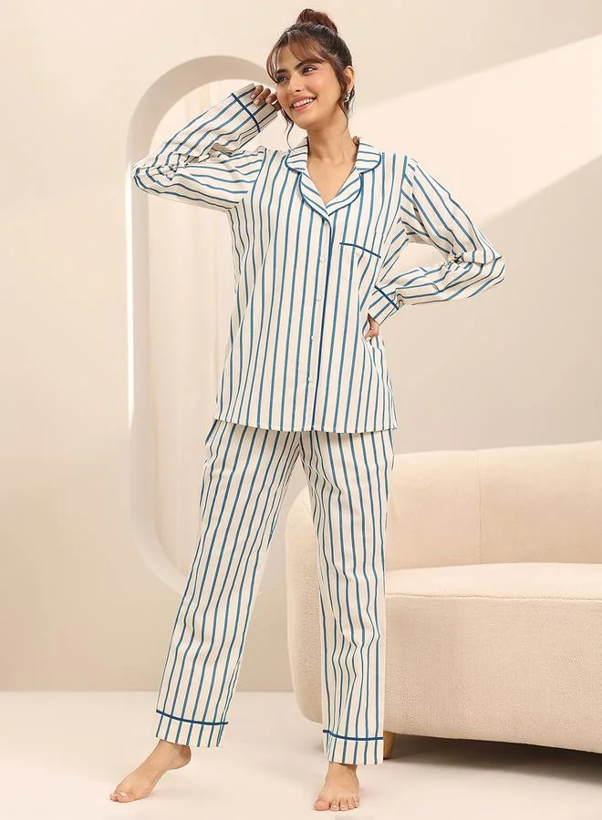 Libas Off white Printed Cotton Pyjama Set