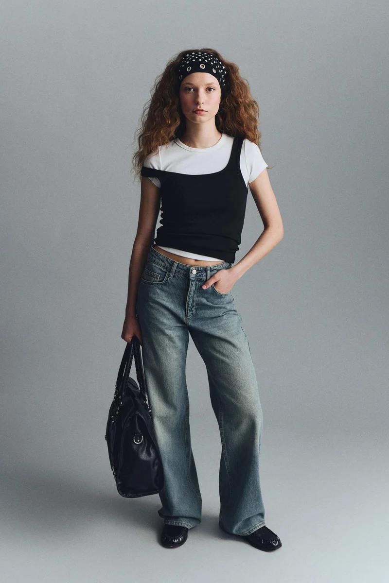 ديفاكتو 100% Cotton Straight Leg High Waist Jeans