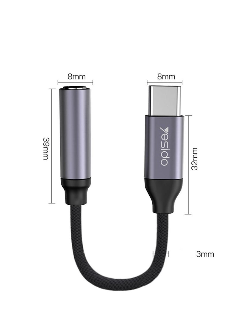 Raxoom Yesido YAU19 Type-C to 3.5mm Audio Adapter Cable(Grey) - Image 2