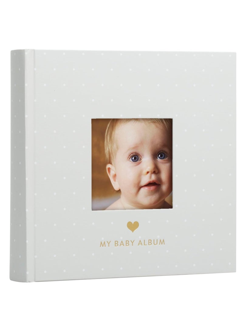 Pearhead Baby Photo Album, Keepsake Book for New and Expecting Parents, Gender-Neutral Baby Accessory, Ideal Gift for Baby Shower, Holds 200 Pictures, Gray and White Polka Dot - Image 1