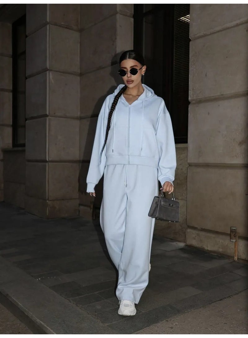 NIBEMINENT Pants Sets Woman Long Sleeve Zipper Sweatshirts High Waisted Pants Fashion Two Piece Sets Hoodies Autumn Winter Outfits - Image 1