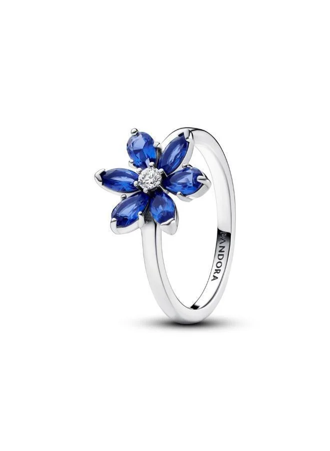 Herbarium cluster sterling silver ring with princess blue crystal and clear cubic zirconia
