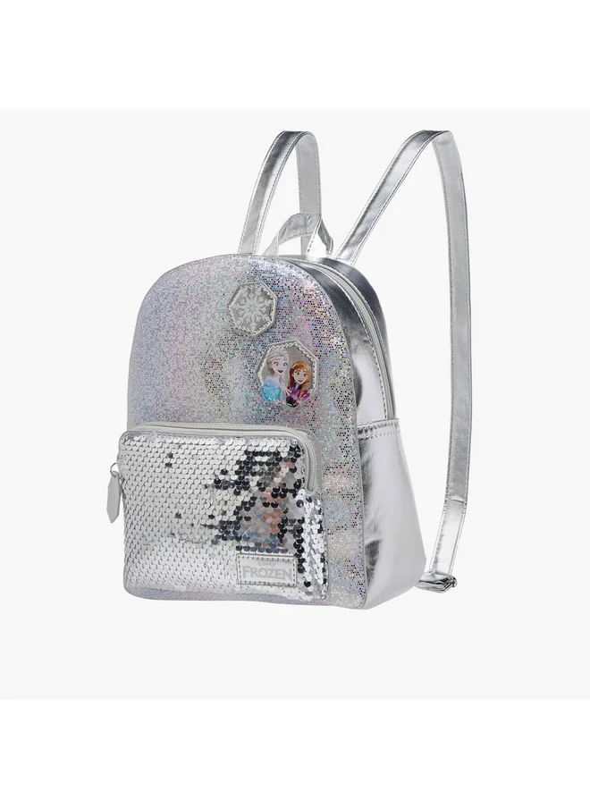 ديزني Girls Frozen Sequin Embellished Backpack with Adjustable Shoulder Straps and Zip Closure