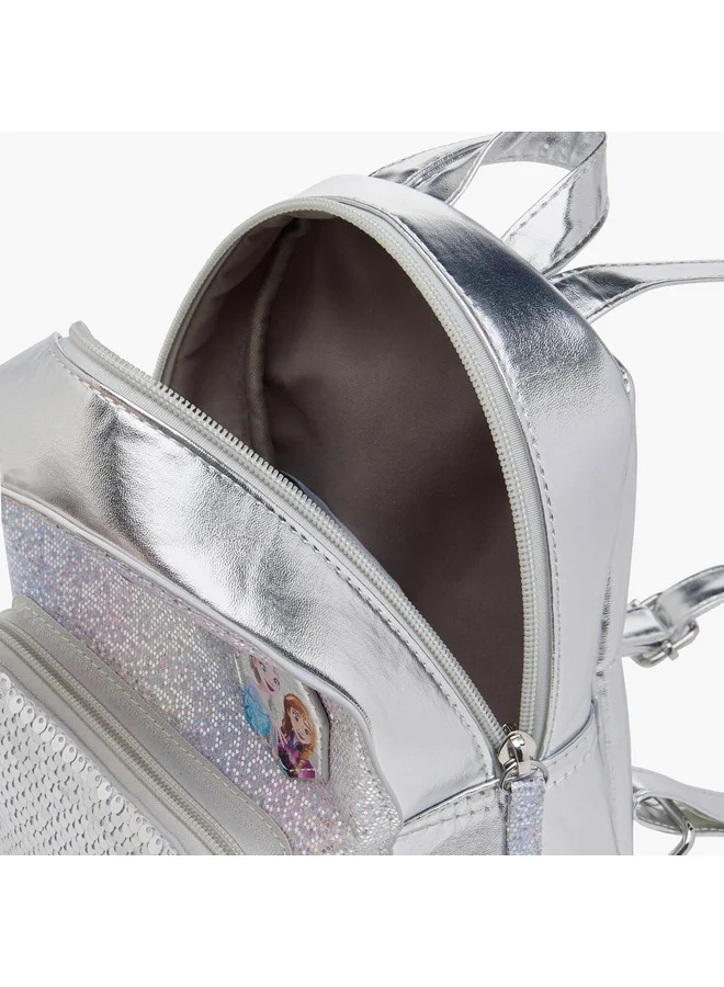 ديزني Girls Frozen Sequin Embellished Backpack with Adjustable Shoulder Straps and Zip Closure