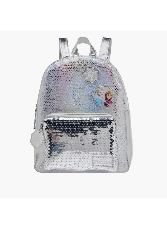 ديزني Girls Frozen Sequin Embellished Backpack with Adjustable Shoulder Straps and Zip Closure