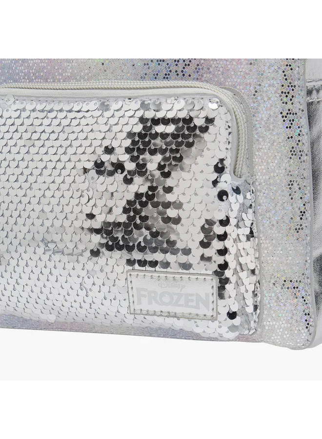ديزني Girls Frozen Sequin Embellished Backpack with Adjustable Shoulder Straps and Zip Closure