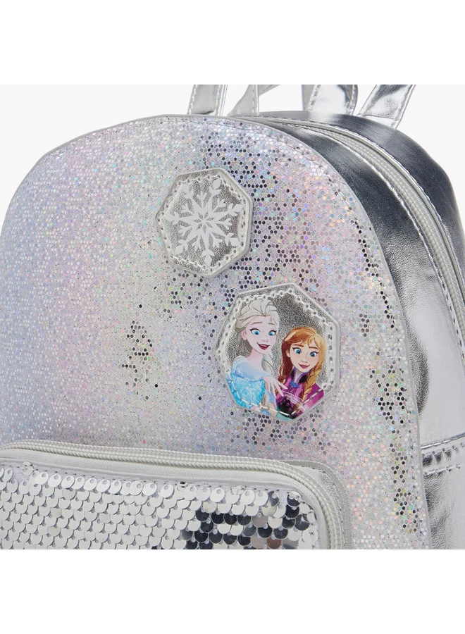 ديزني Girls Frozen Sequin Embellished Backpack with Adjustable Shoulder Straps and Zip Closure