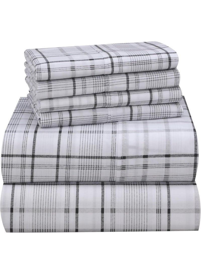 RUVANTI 6 Pcs Cotton Sheets - 100% Natural Cotton Soft, Lightweight & Breathable Crispy Percale Bed Sheets, Queen Sheet Set 16" Deep Pockets, Open Check - Image 5