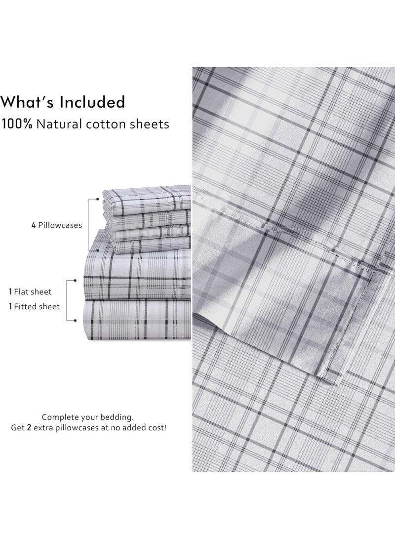 RUVANTI 6 Pcs Cotton Sheets - 100% Natural Cotton Soft, Lightweight & Breathable Crispy Percale Bed Sheets, Queen Sheet Set 16" Deep Pockets, Open Check - Image 3