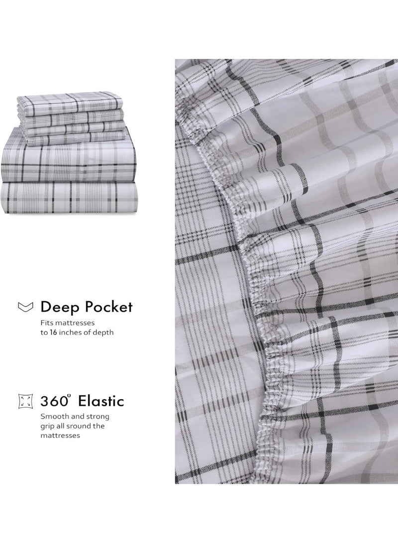 RUVANTI 6 Pcs Cotton Sheets - 100% Natural Cotton Soft, Lightweight & Breathable Crispy Percale Bed Sheets, Queen Sheet Set 16" Deep Pockets, Open Check - Image 4