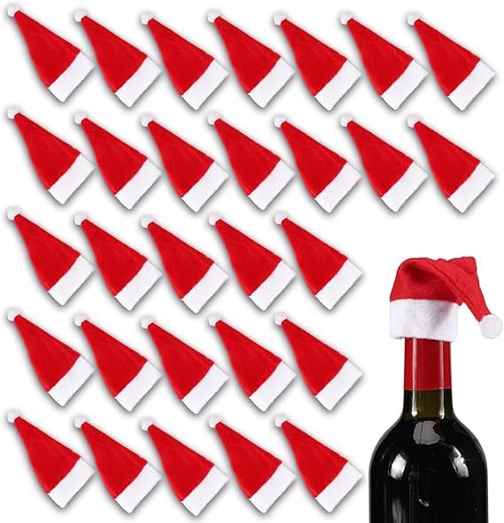 Sesonby Christmas Hats Santa Hat for Crafts Dolls Wine Bottle Christmas Cap Xmas Party Decorations Santa Hat Bulk Pack of 24 - Image 1