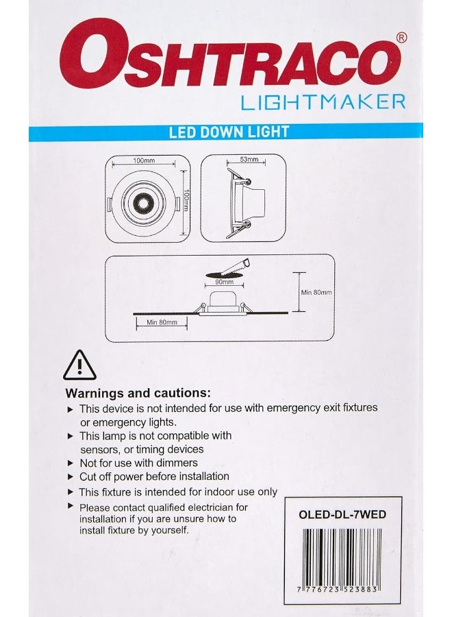 OSHTRACO مصباح سقف مربع أوشتركو 7 واط، ضوء نهاري بارد - Image 3
