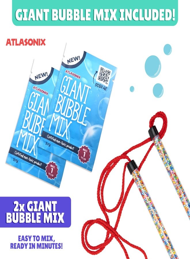 Atlasonix Giant Bubble Wands for Kids | 2 Pack Huge Bubble Maker Kit with Big Bubble Powder | Fun Outdoor Toy for Boys & Girls | with 2 Packs of Giant Bubbles Mix for Parties & Playtime - Image 4