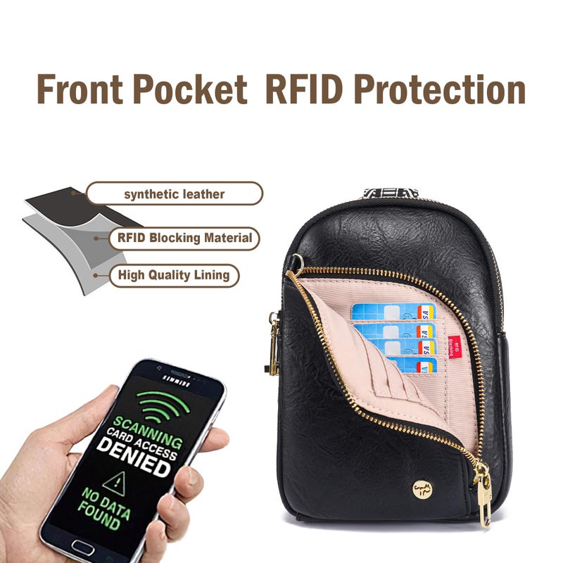 INICAT RFID Blocking Sling Bag, Anti Theft Crossbody Bag for Women, Travel Fanny Pack Style Purse, Vegan Leather(Black) - Image 4