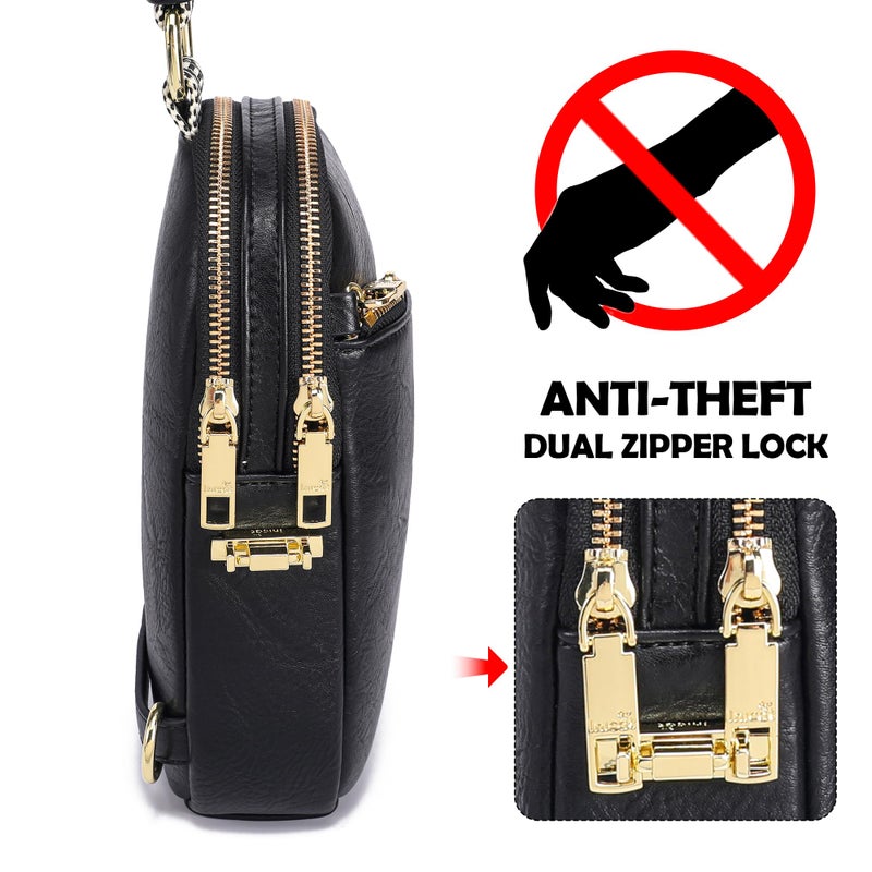 INICAT RFID Blocking Sling Bag, Anti Theft Crossbody Bag for Women, Travel Fanny Pack Style Purse, Vegan Leather(Black) - Image 3