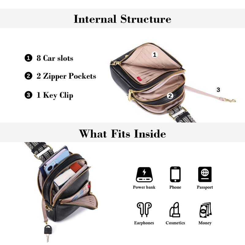 INICAT RFID Blocking Sling Bag, Anti Theft Crossbody Bag for Women, Travel Fanny Pack Style Purse, Vegan Leather(Black) - Image 5