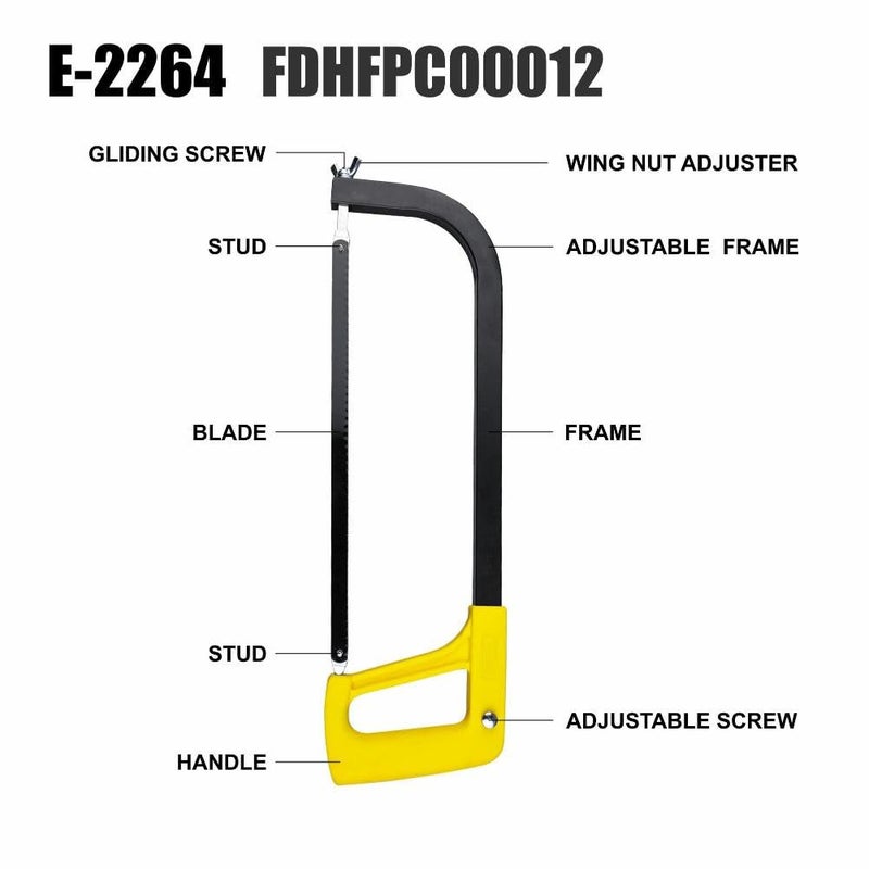 Eastman إطار منشار هكسو 12 بوصة مجموعة من 1 قطعة نوع أنبوبي مطلي بالبودرة إطار أسود منشار آري شفرة قطع الخشب والأنابيب والمعدن لون أصفر E2264 - Image 3