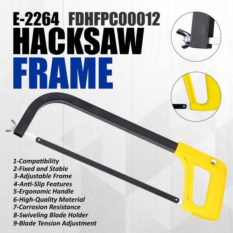 Eastman إطار منشار هكسو 12 بوصة مجموعة من 1 قطعة نوع أنبوبي مطلي بالبودرة إطار أسود منشار آري شفرة قطع الخشب والأنابيب والمعدن لون أصفر E2264 - Image 2