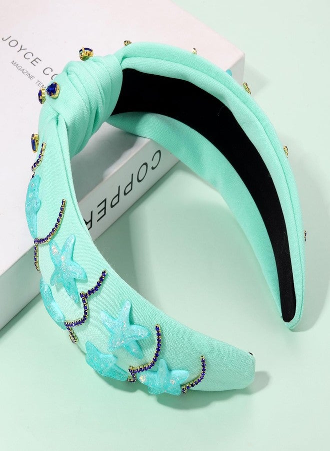 سيالكسهيني طوق رأس على شكل نجم البحر من سيالكسيني، طوق رأس صيفي للنساء، طوق رأس بوهيمي من صدفة المحيط، طوق رأس مرصع بأحجار الراين الزرقاء، طوق رأس معقود، إكسسوارات شعر لحفلات الزفاف الصيفية على الشاطئ، هدايا (النمط G) - Image 2