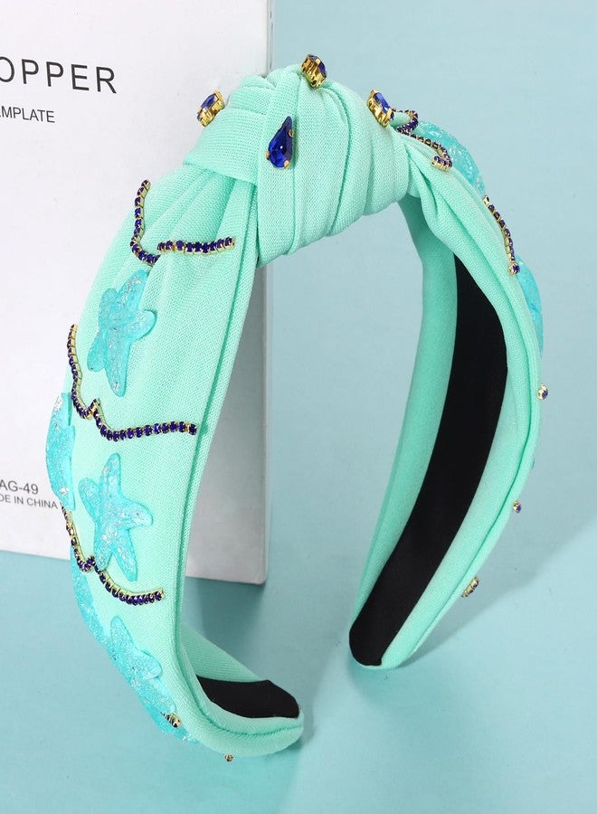 سيالكسهيني طوق رأس على شكل نجم البحر من سيالكسيني، طوق رأس صيفي للنساء، طوق رأس بوهيمي من صدفة المحيط، طوق رأس مرصع بأحجار الراين الزرقاء، طوق رأس معقود، إكسسوارات شعر لحفلات الزفاف الصيفية على الشاطئ، هدايا (النمط G) - Image 4