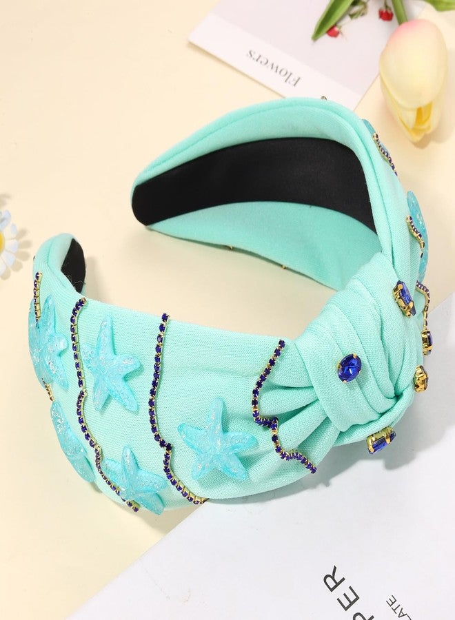 سيالكسهيني طوق رأس على شكل نجم البحر من سيالكسيني، طوق رأس صيفي للنساء، طوق رأس بوهيمي من صدفة المحيط، طوق رأس مرصع بأحجار الراين الزرقاء، طوق رأس معقود، إكسسوارات شعر لحفلات الزفاف الصيفية على الشاطئ، هدايا (النمط G) - Image 3